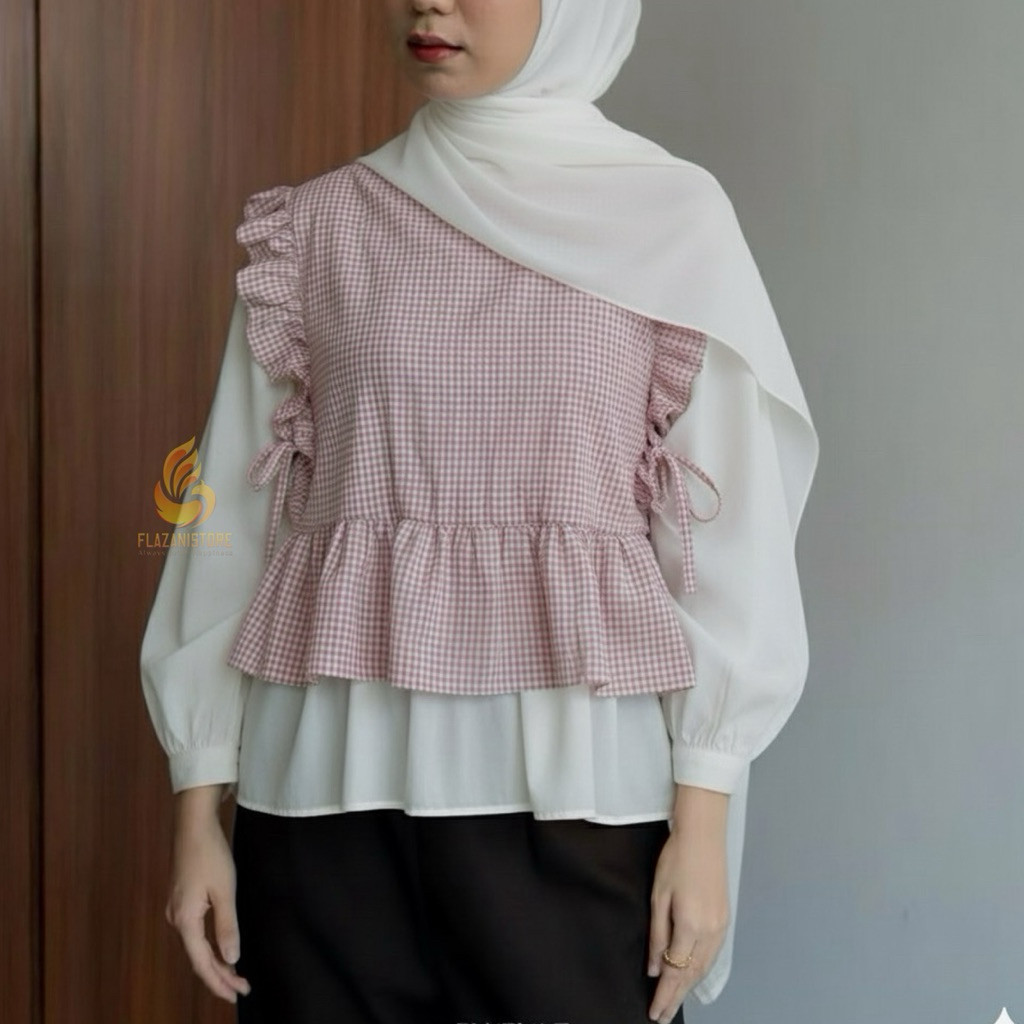 Bymels - Billa Vest Ruflle Tali Samping Bahan Katun Motif Polos