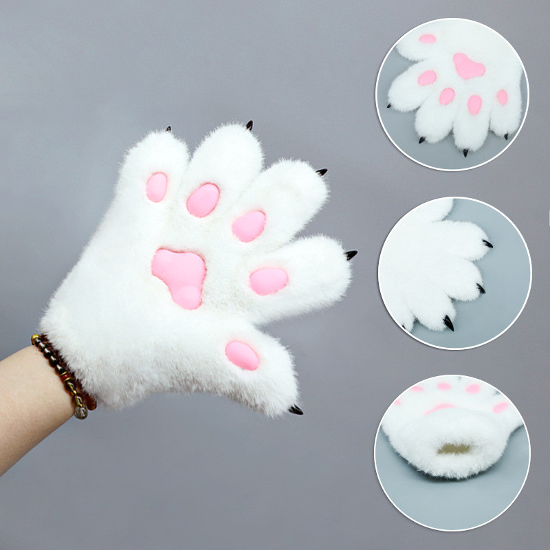 1 Pair Plush Cat Sable Paw Gloves Cosplay Props Furry Animal Paw with Meat Cushion Anime Handmade Ca