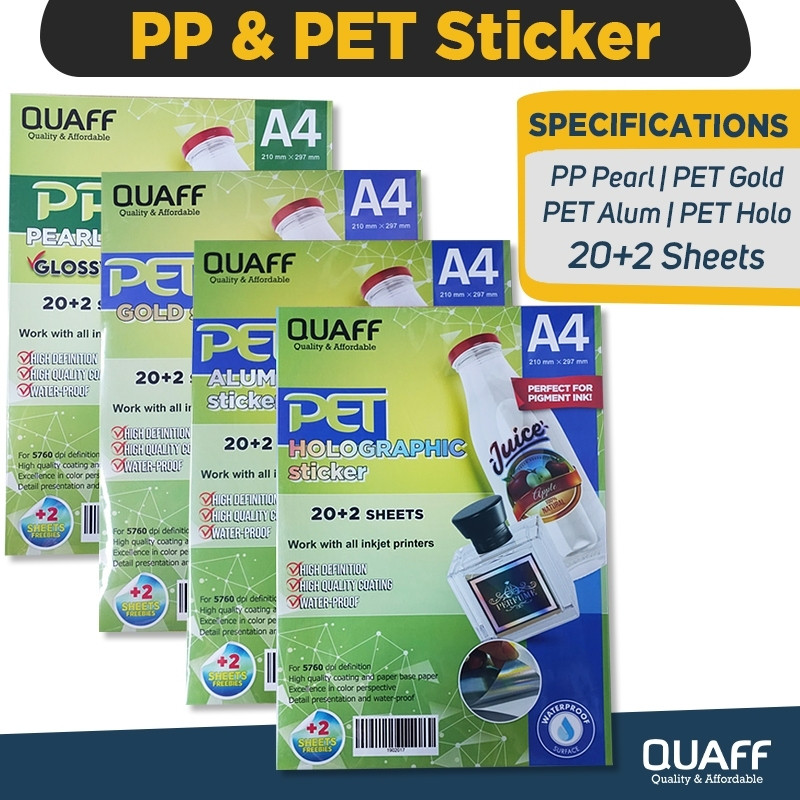 22pcs Tahan air Stiker Label PET PP A4 Kertas Stiker Vinyl Inkjet Anti Air