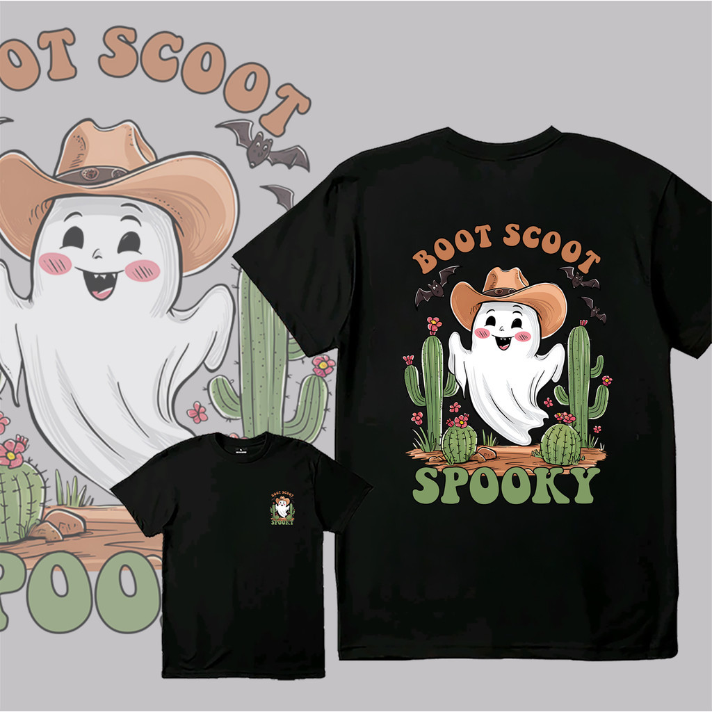（COD） (Pengiriman dalam waktu 24 jam)Kaos T - shirt Halloween Terbaru: Hantu Koboi Seram (Boot Scoot