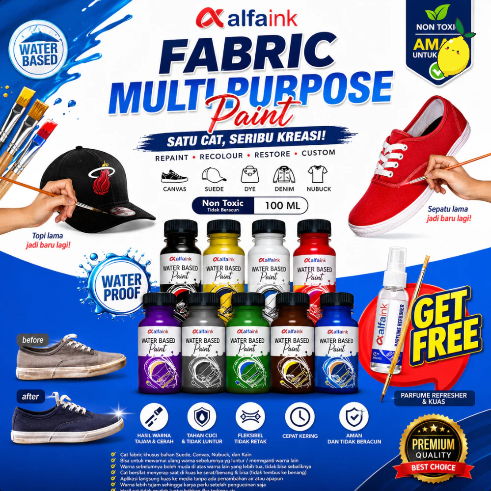 Alfaink Fabric Multipurpose Ink 100mL / Fabric Paint / Cat Kain / Cat Sepatu Permanen