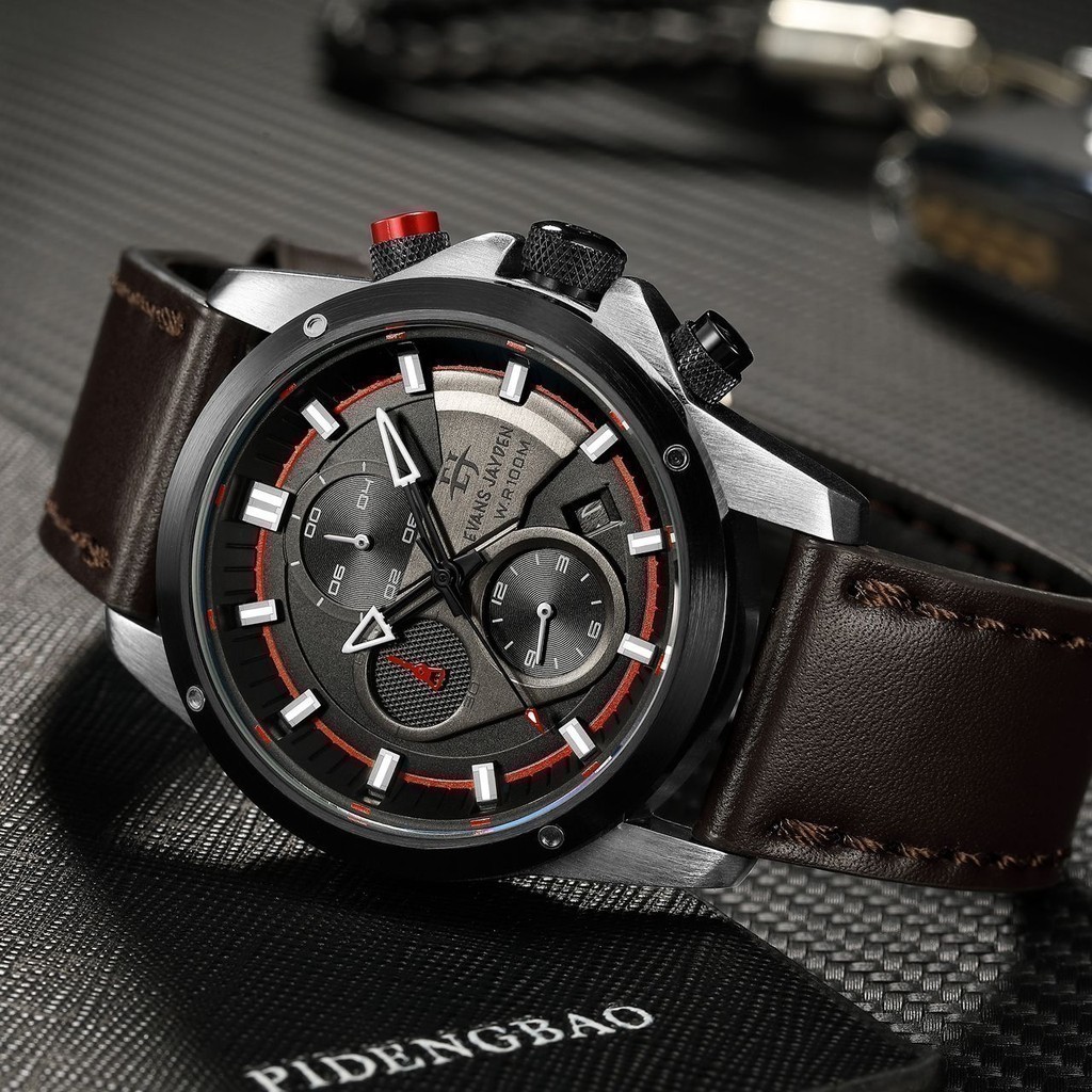Terlaris Evans Jayden Jam Tangan Pria 9589 Kulit Kaca Sapphire Water Resistant 10 ATM [SALE]