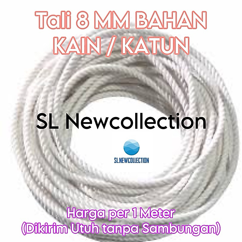 TALI BAHAN KAIN 6MM-8MM-10MM / KATUN (METERAN)- TALI NILON / TALI 8MM PUTIH BAHAN KAIN
