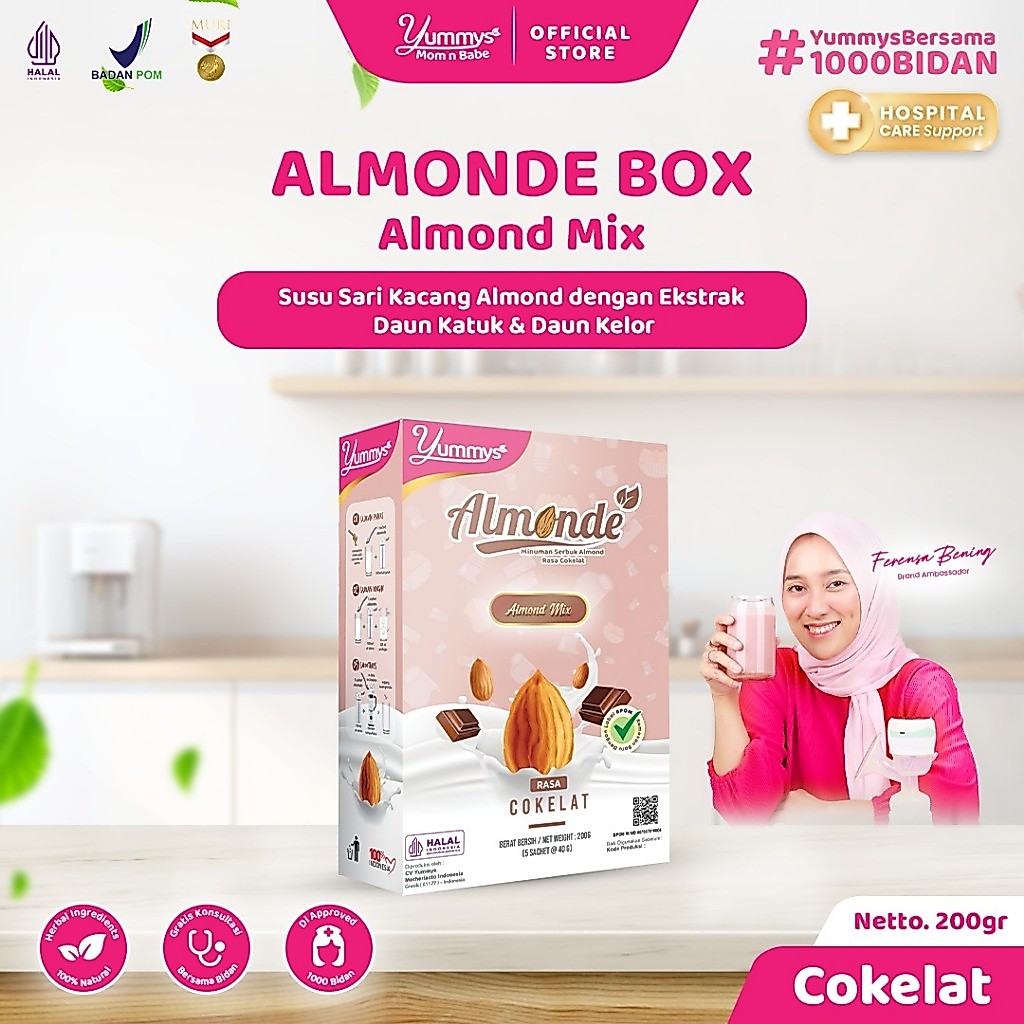 ALMONDE BOX Cokelat - Susu Almond Kaya Asam Folat - Nutrisi Lengkap | Minuman Sehat Rendah Gula