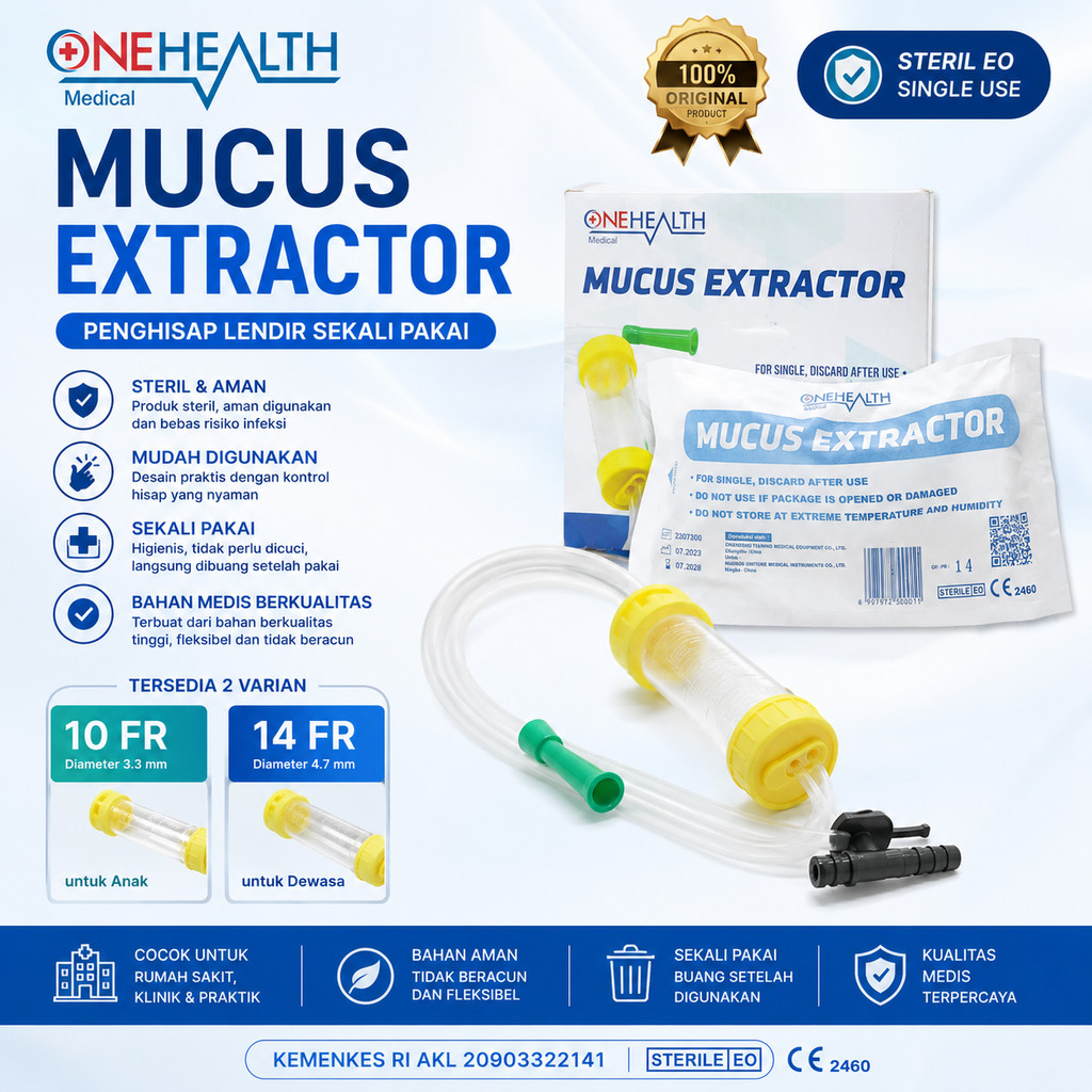 OneHealth Mucus Extractor 10FR 14FR Penghisap Lendir Bayi Dewasa Steril Sekali Pakai Suction Mucus N
