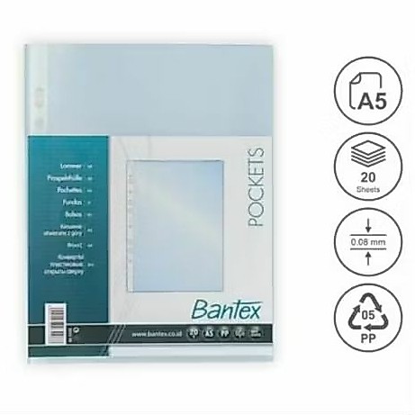 PP Pocket File Sheet Protector Bantex Size A5 20 Lembar