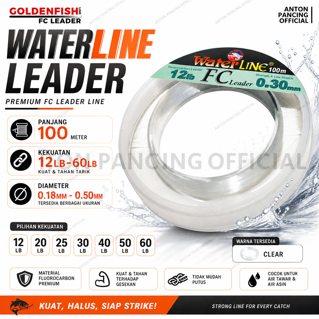 Senar Pancing Leader Golden Fish WATERLINE LEADER  12LB 20LB 25LB 30LB 40LB 50LB 60LB