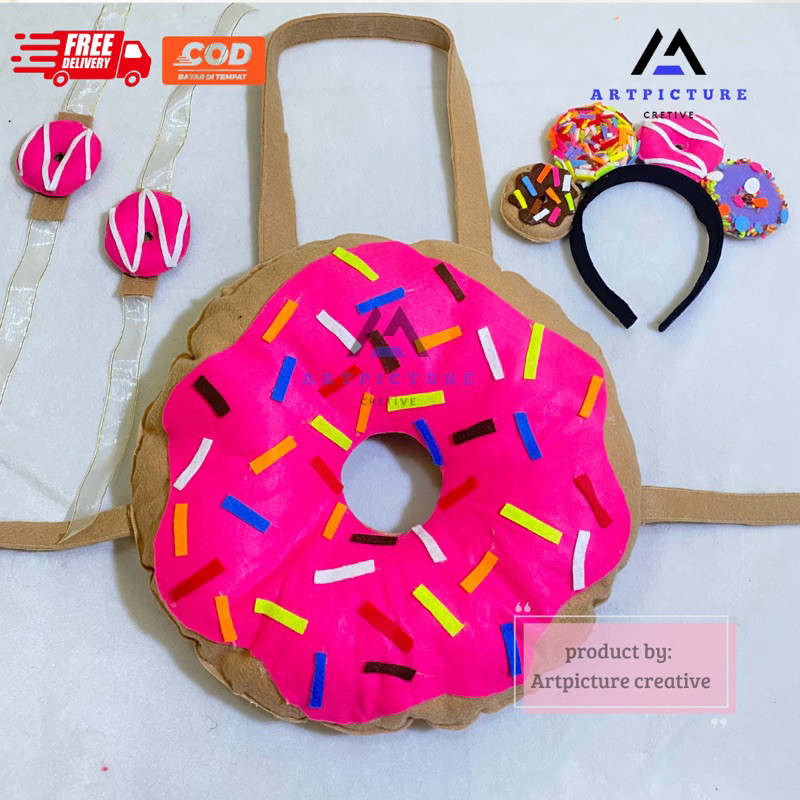 HM - satu paket dan terpisah kostum pentas Tema donat lucu/kostum pentas/kostum donat anak-anak/kost