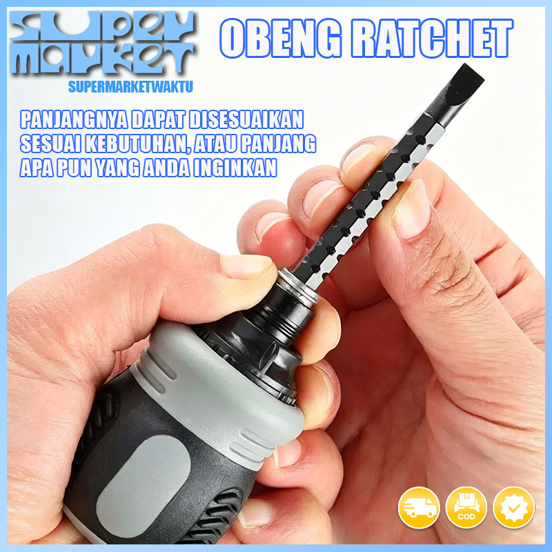 Obeng ratchet, obeng Phillips pendek, obeng mini 2-in-1 serbaguna dengan gagang pendek, set mata obe