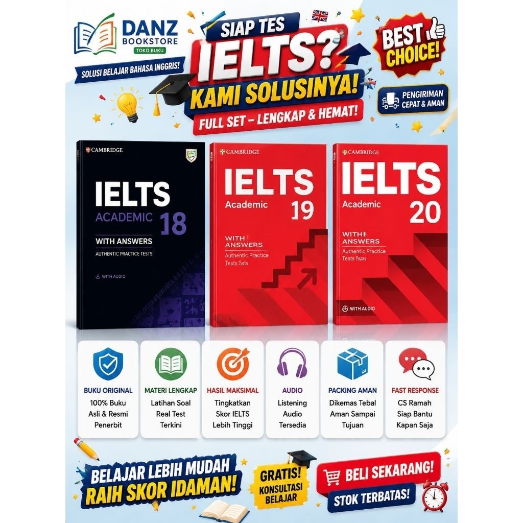 Paket Full Set IELTS Cambridge 18 19 20 Academic Original - Latihan Soal + Audio