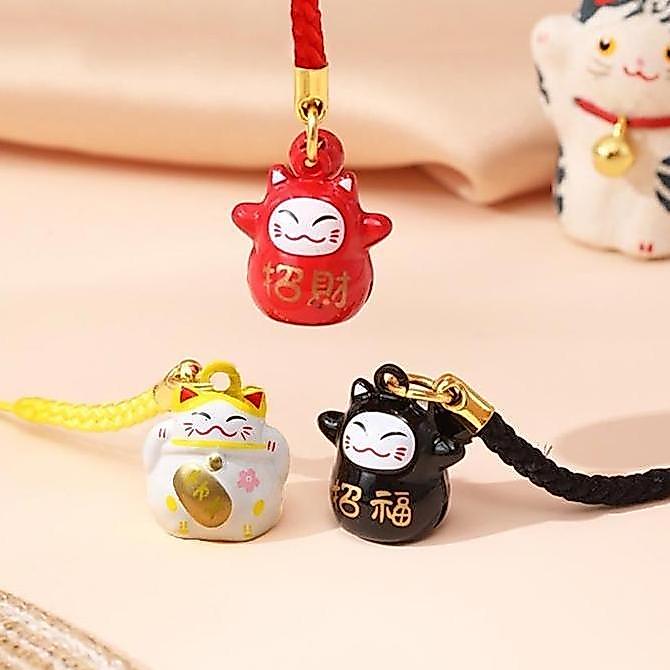 Gantungan Kunci Lucky Cat Maneki Neko Jepang Jimat Keberuntungan Lucu & Imut Untuk Tas Dompet Kunci 