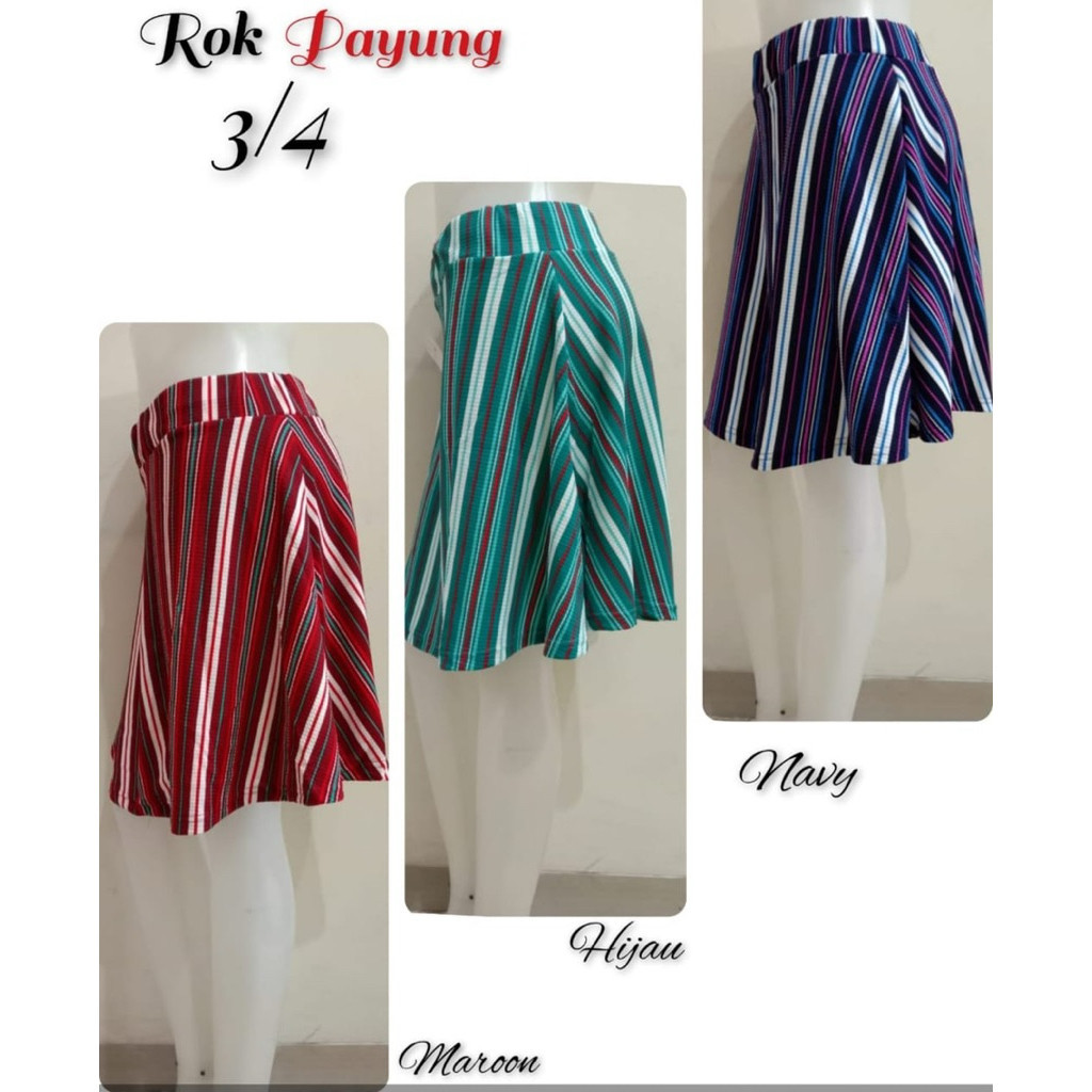 Rok Mini 3/4 Rok Pendek Wanita Wafel Salur Salur