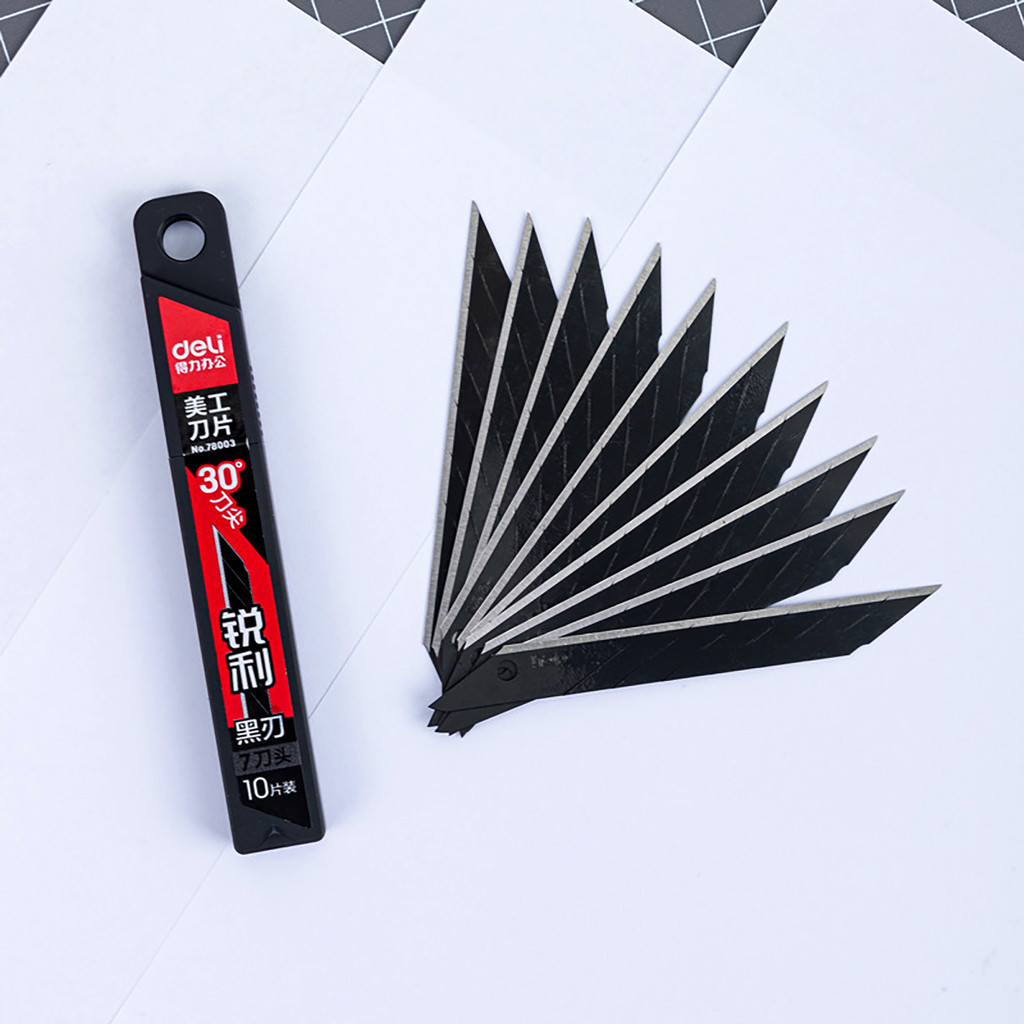 

Deli Refill Cutter Black Blade 9mm SK5 10 Pcs | Refill Pisau Baja Hitam Sudut 30 Derajat 78003