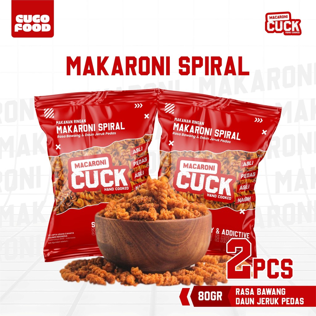 

Makaroni Spiral Daun Jeruk 2 pcs x 80 Gram Kemasan Reguler Snack Cemilan Pedas Asin Cugo Food Makanan Keripik