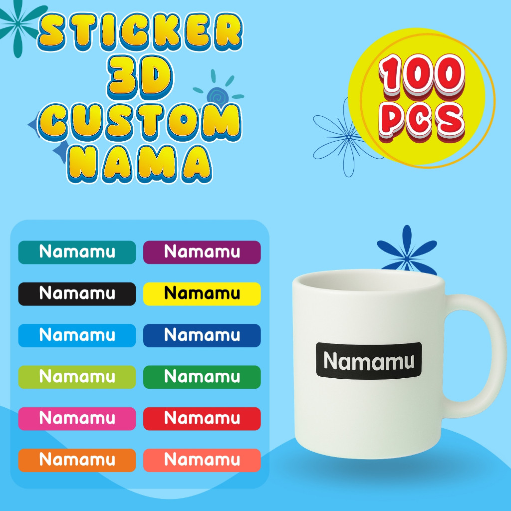 

Sticker Timbul Perabotan 100 Pcs Custom Nama Piring Sendok Botol Gelas Waterproof label