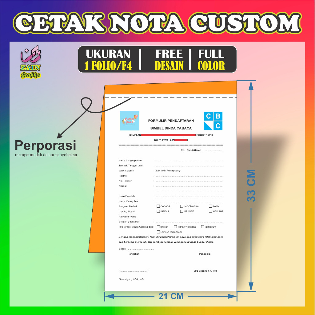 

cetak nota 1 folio/f4 custom desain sesuai keinginan, invoice, surat jalan, faktur, kwitansi