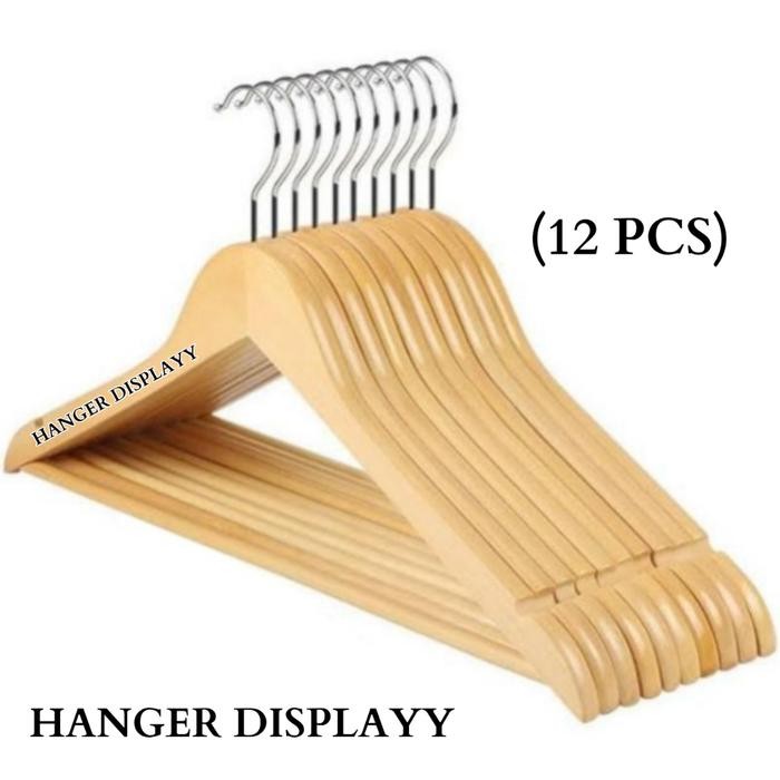

Hanger kayu Palang ( Wood ) Warna Natural / gantungan baju isi 12 Pcs