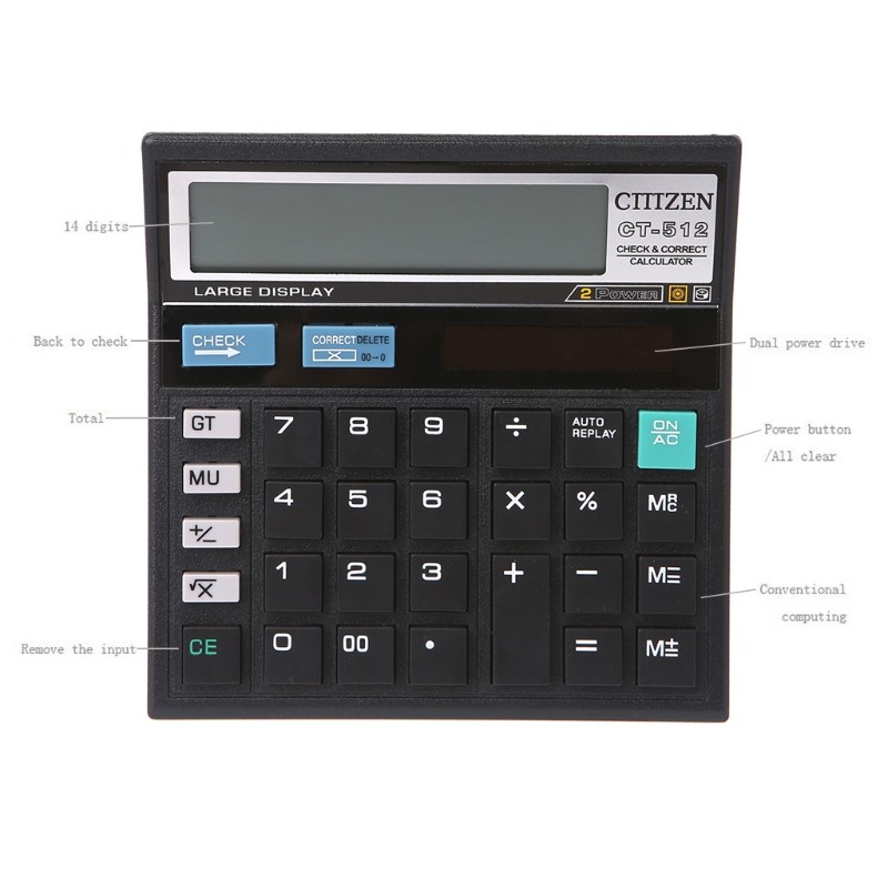 

1 PC 12-git Solar Battery Dual Power Large splay Office Desktop Calculator CT-512