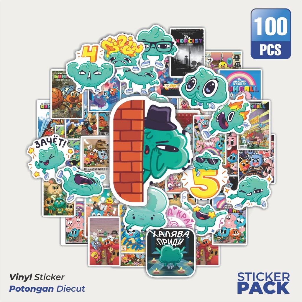 

Super Hemat! 100 PCS Stiker Kartun The Amazing World of Gumball Waterproof Aesthetic- Untuk Laptop, Motor, dan Helm - Paper Stationery Pack