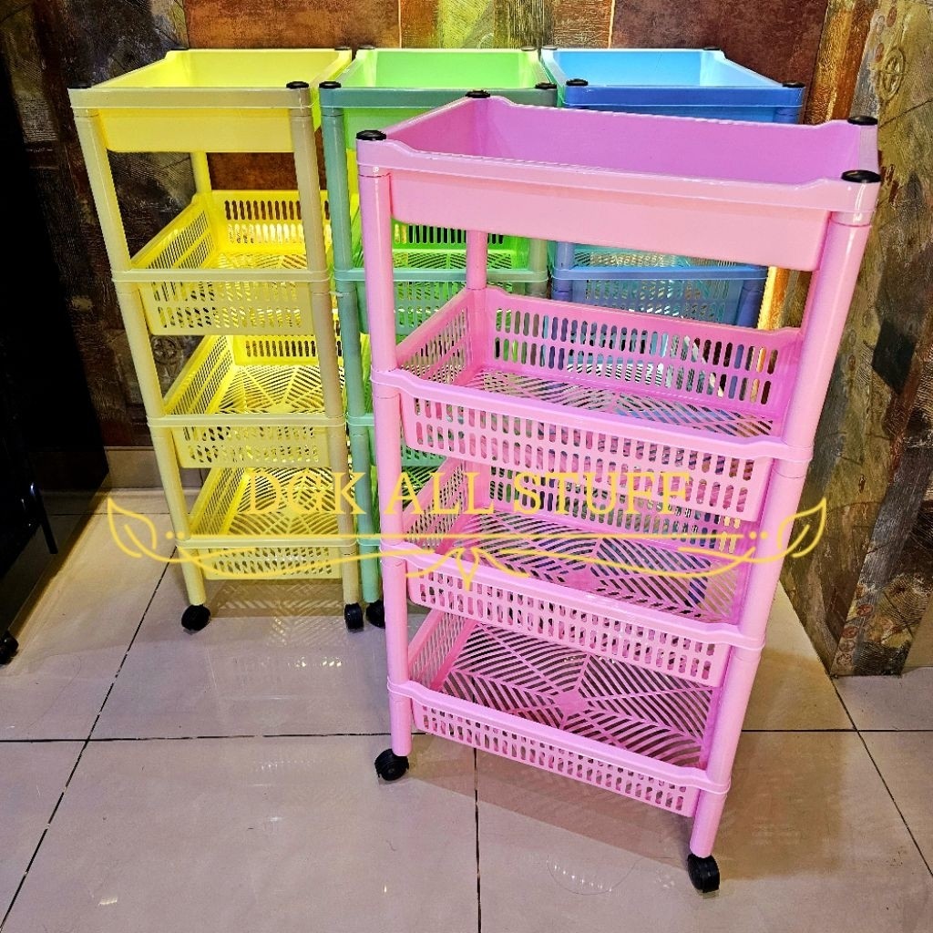 Rak Keranjang Troli Segi Dapur Salon Dorong Toilet Kamar Mandi Snack Make up Skincare Kosmetik Perle