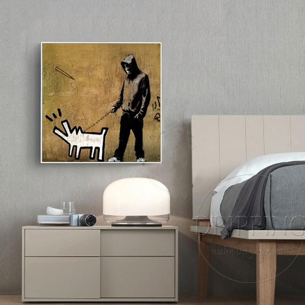 

Professional Artist Hand-painted American Street Art A Man and Dog Oil Painting Pop Fine Art Street Style Man and Dog Painting