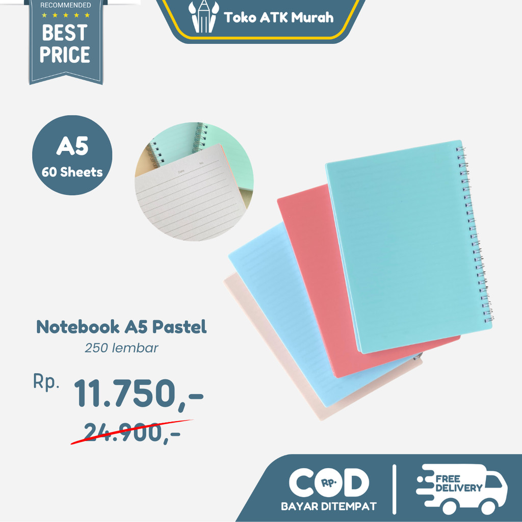 

Notebook ATK 88 Warna Pastel A5 DNB-680 | Buku Catatan Spiral Isi 60 Lembar