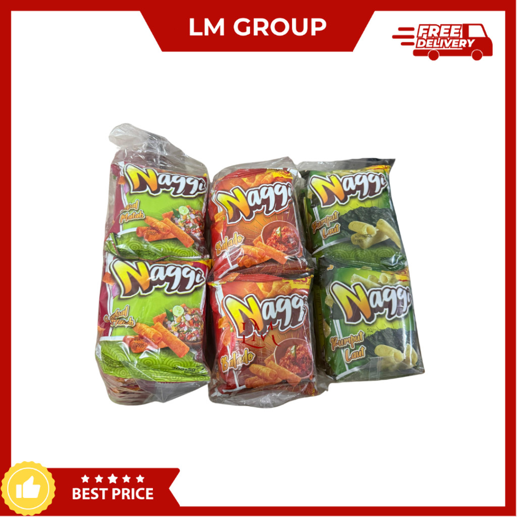 

Naggi Wafer Roll Rasa Rumput Laut/Balado/Sambal Matah isi 10 pcs x 20+5gr Cemilan Makanan Ringan LM Snack Grosir