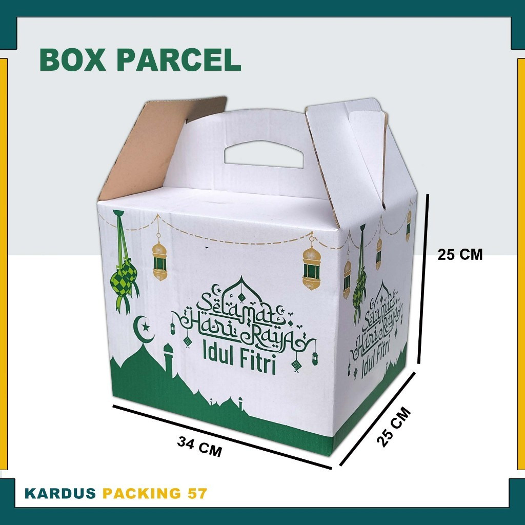 

Box Parcel 34x25x25 Cm (Jinjing) Hijau Eid Mubarak / Kardus Bingkisan/Box Idul fitri