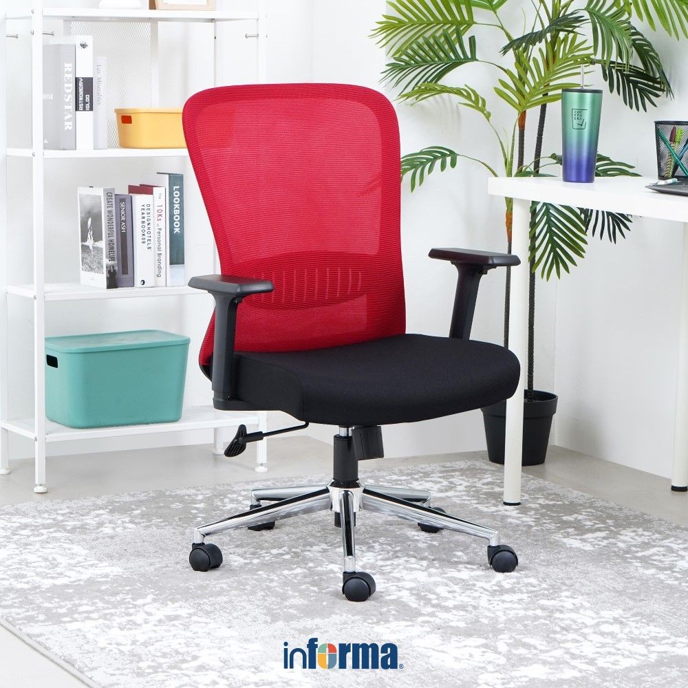Informa G Santos Kursi Kantor Sandaran Rendah - Merah/Hitam Tempat Kerja Dengan Roda Office Chair Ku