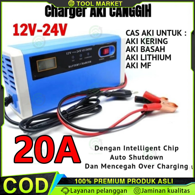 Charger Aki Mobil Motor 12V-24V 20A Charger Aki Portable 12V-24V 10A Mobil Dan Motor LCD Indicator w
