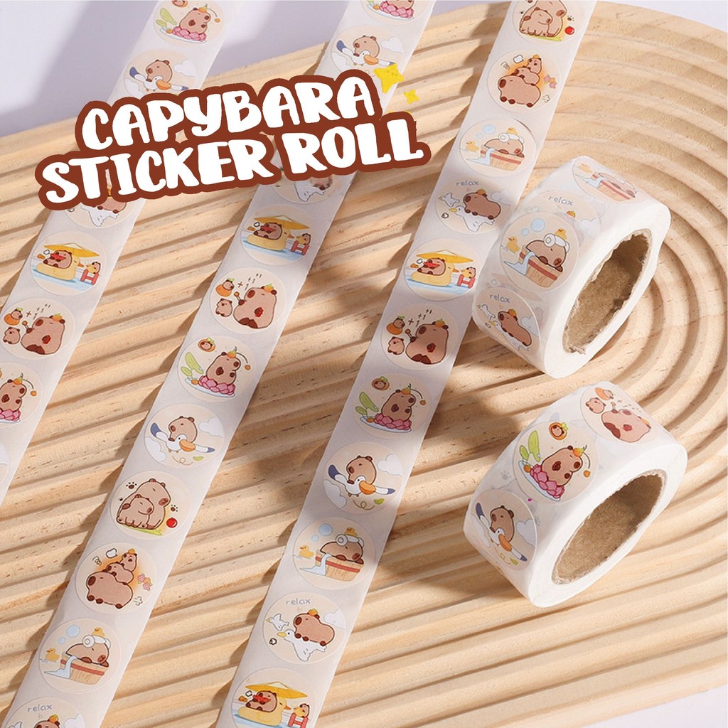 

500 Lembar Sticker Roll Capybara Stiker Kapibara Aestetic Packing Kotak Souvernir DIY A-SK030