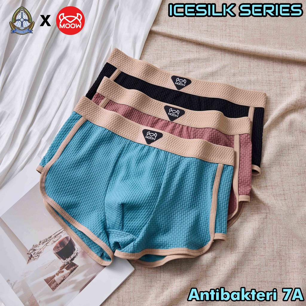 CROSSBELL X MOOW Paket 3PCS Celana Dalam Boxer Pria Icesilk Premium Lembut Adem Antibakteri 7A MP63