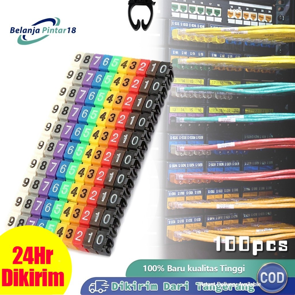100pcs Marker Kabel Angka Label Kabel Jaringan 2.5mm Plastik Cable Penanda Number Tag