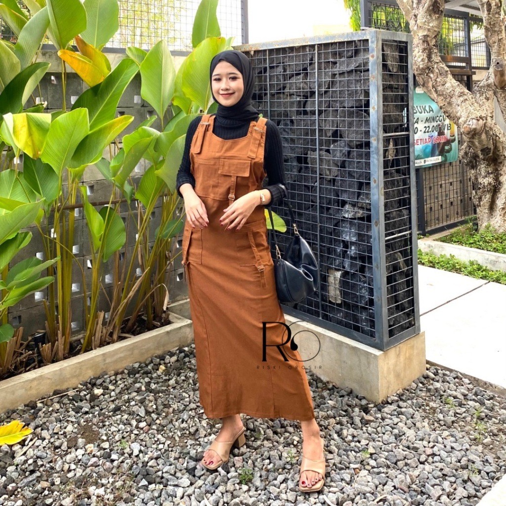 Jessy Overall Rok Cargo Wanita Katun Premium Jumpsuit Rok Casual Overall Rok Trendi Panjang Katun