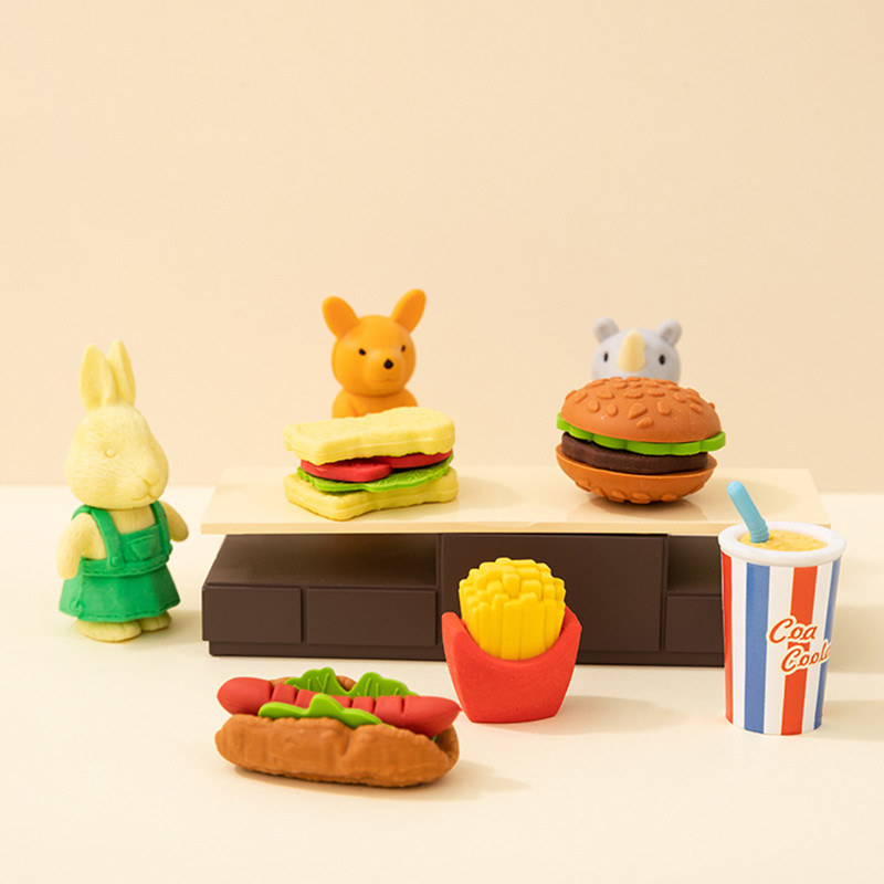 

1Pcs Cute Cartoon Fast Food Style Eraser Plastic Material Cleaning Student Supplies Stationery Elementary For School Office