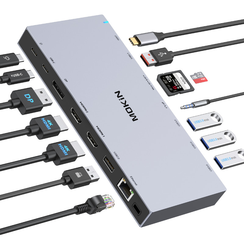 

MOKiN USB C Hub: 4K60Hz 2*HDMI,DP, 1Gbps RJ45, SD/TF, 5 USB Ports, 10Gbps,100W PD, Audio–Docking Stations for MacBook/iPad Pro