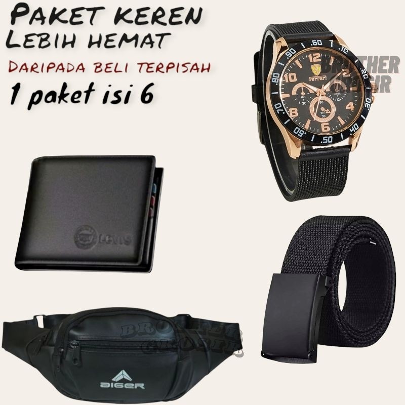 [𝗡𝗼𝘂𝗿𝗮] (Promo Paket Istimewa Pria Keren Combo Star Pria Terbaru ) 6 In 1/Jam Tangan Pria Keren Beli