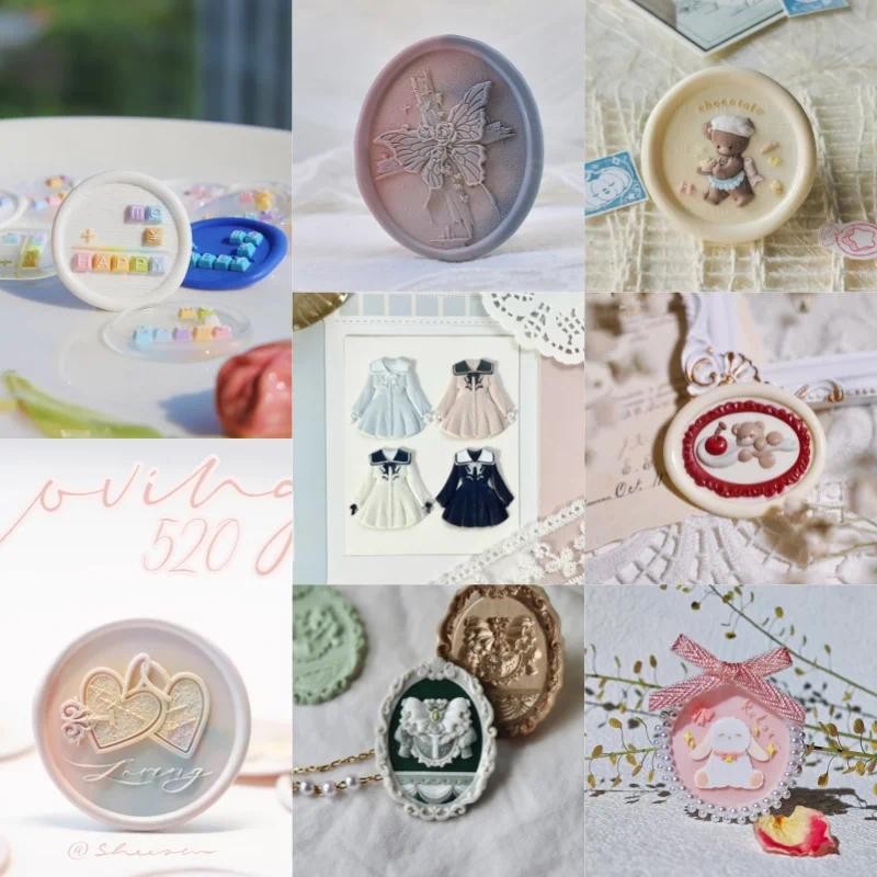 

Fire seal cute lamb Robbie fine engraved seal head Antique display case Tulip dream embossed brass head invitation envelope seal