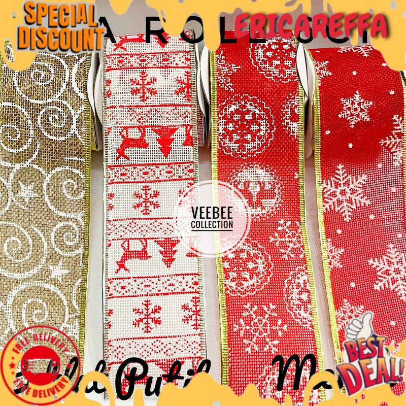 Pita Motif Natal 6cm goni motif tile motif/ pita roll natal/ ribbon NEW PRODUK!!! VB