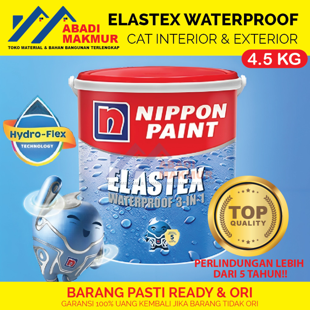Nippon Paint Elastex Waterproof 3IN1 (Cat Pelapis Anti Bocor) Hydro-Flex Technology 4,5 KG (GALON) R