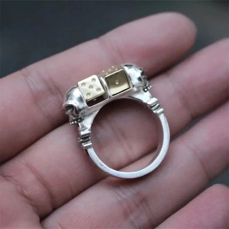 Ring That Can Be Played with During Leisure Time Skull Head Gold Color Dice Ring with Rotatable Fash