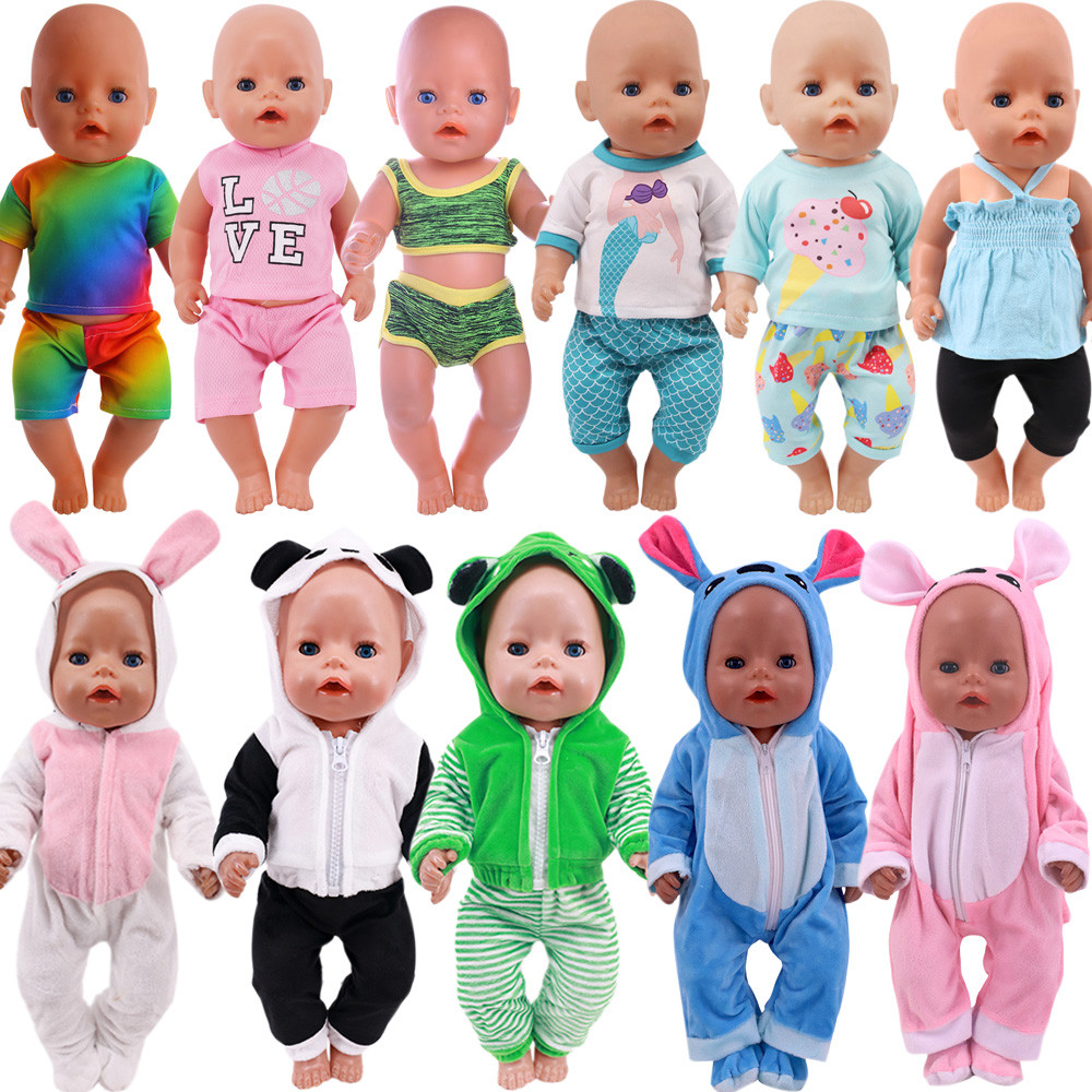 Summer Short Sleeved Set Animal Pattern Jumpsuit Pajamas For 43cm Born Baby&18inch American Doll Acc