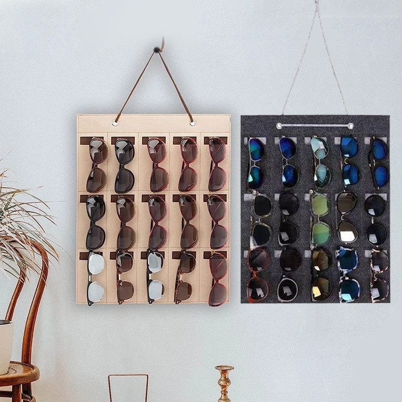 15 Slots Display Kacamata Dinding Felt Glasses Hanging Bag Felt Kacamata Storage Rak Display Kacamat