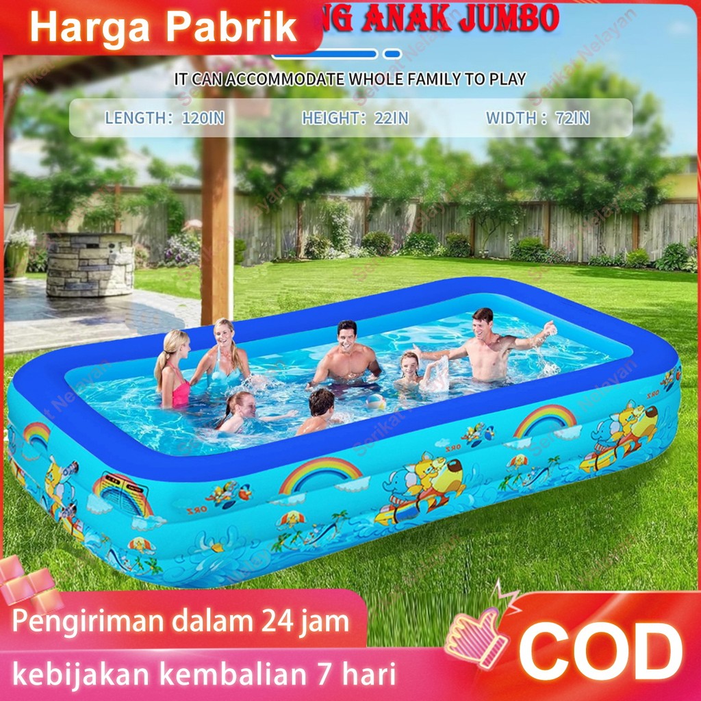 Pertukaran Gratis Kolam Renang Anak Jumbo 3 Rings Dan Bayi Tiup Karet Besar Family Inflatable Swimming Pool Luar Ruangan Kolam Renang Anak Jumbo 2.1M+Pompa Petak Karet Bahan Tebal 2.1M Kolamrenang Anak Besar Murah Portable 305Cm/260Cm/200Cm