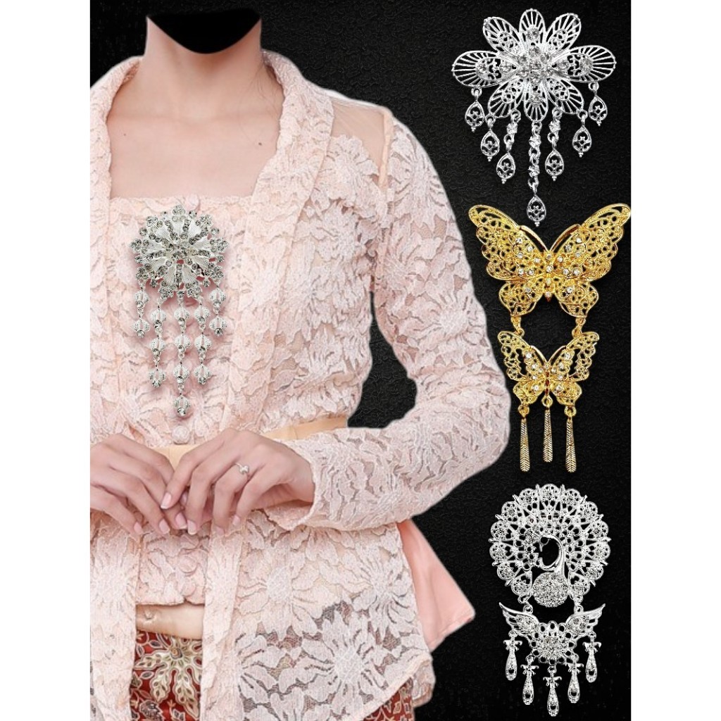 Bros Kebaya Mewah Elegan – Bros Ronce Bunga, Kupu-Kupu, & Merak Full Payet untuk Pesta & Pernikahan