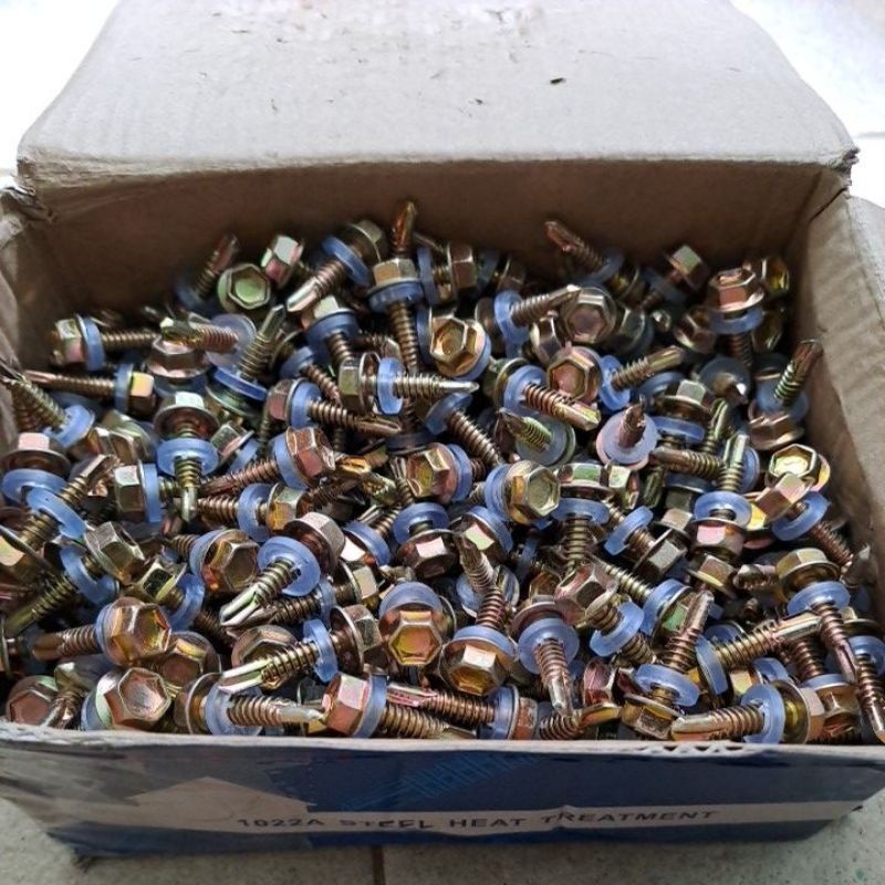 Toko Avian baut drilling 12x20 kuning, 1 kotak isi 500pcs baut galvalum, baut baja ringan