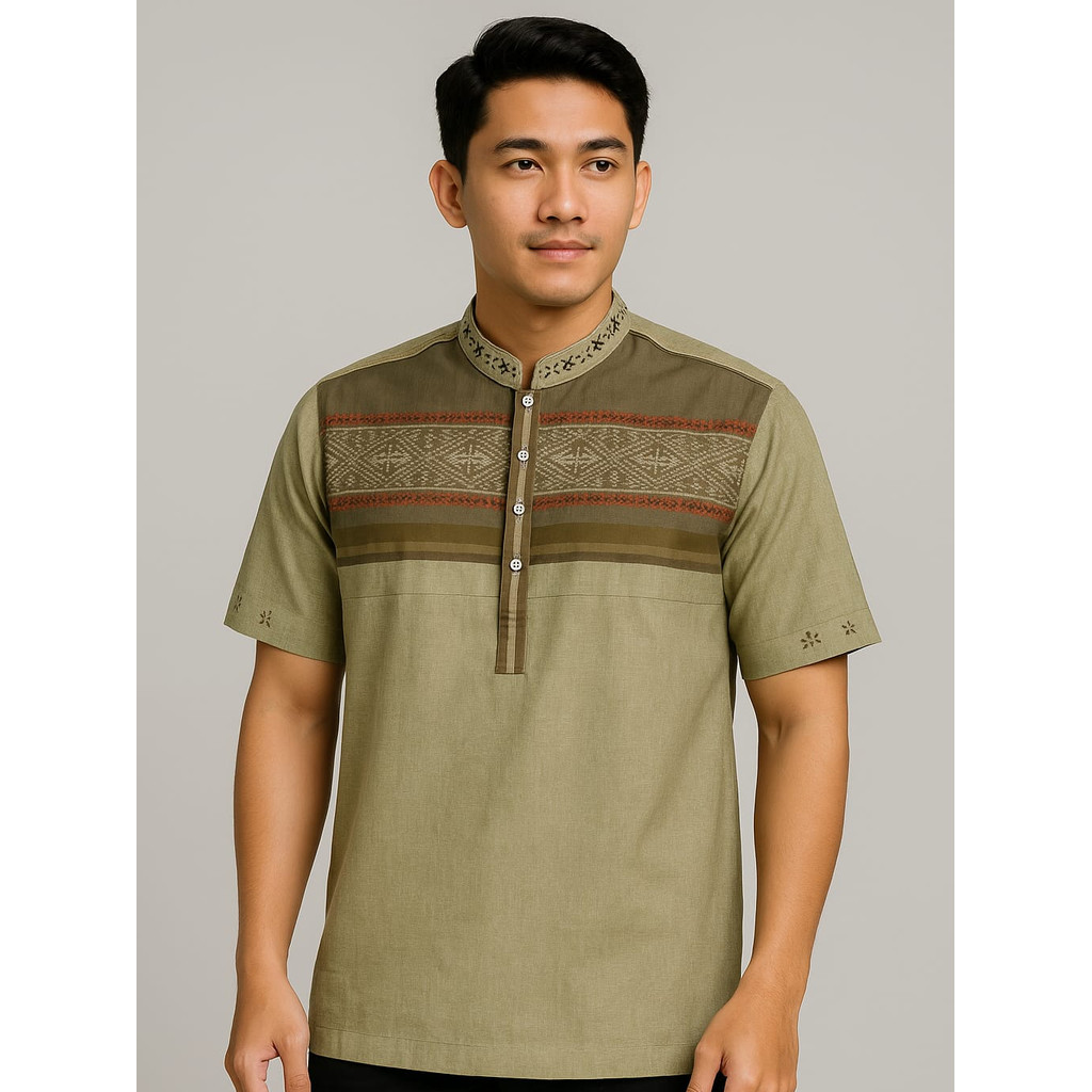 SurabayaOS17(BONUS DUS) MOERBA Baju Koko Pria Lengan Pendek Terbaru 2025 Bahan Songket Warna Halus D