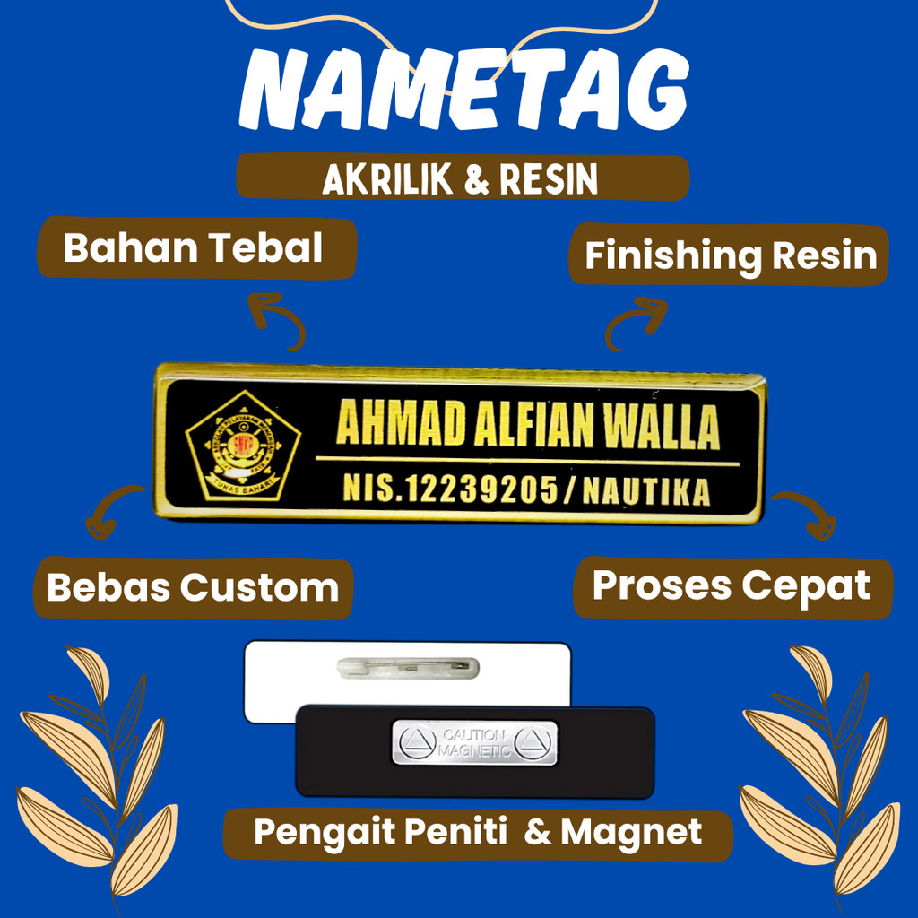 Name Tag Nama Dada Nama Dokter Akrilik Magnet Peniti Gold Silver