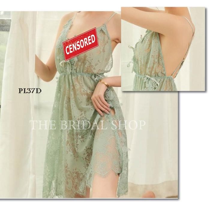 Lingerie Sleep Wear Hijau Mint Motif Semi Transparan PL37D