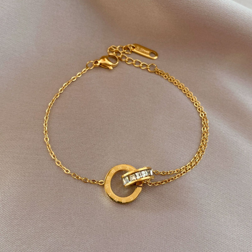 Gelang Wanita Titanium Rose Gold Anti Karat Rantai Klavikula Liontin Cincin Ring / Gelang Titanium /